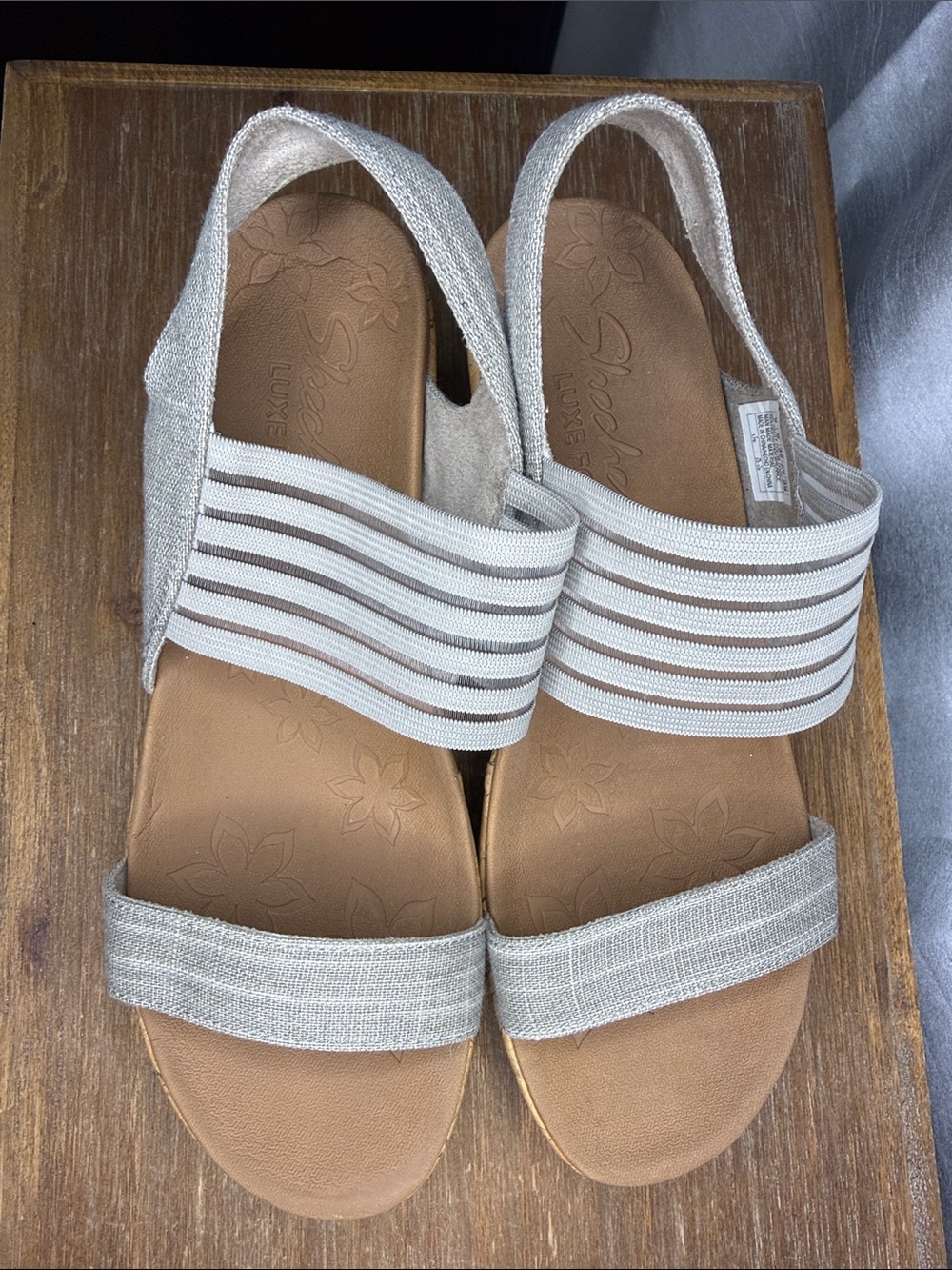Skechers Beverlee Smitten Sling Back Strappy Wedge Open Toe Taupe Luxe Foam - Picture 4 of 10